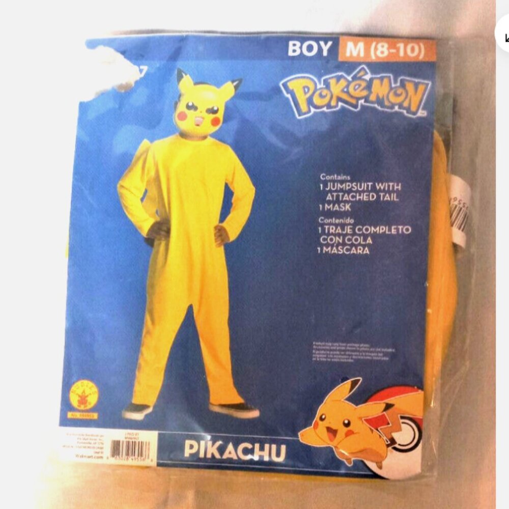 Pokemon Pikachu Kids Costume Halloween Size 8-10 Jumpsuit Mask Classic Outfit